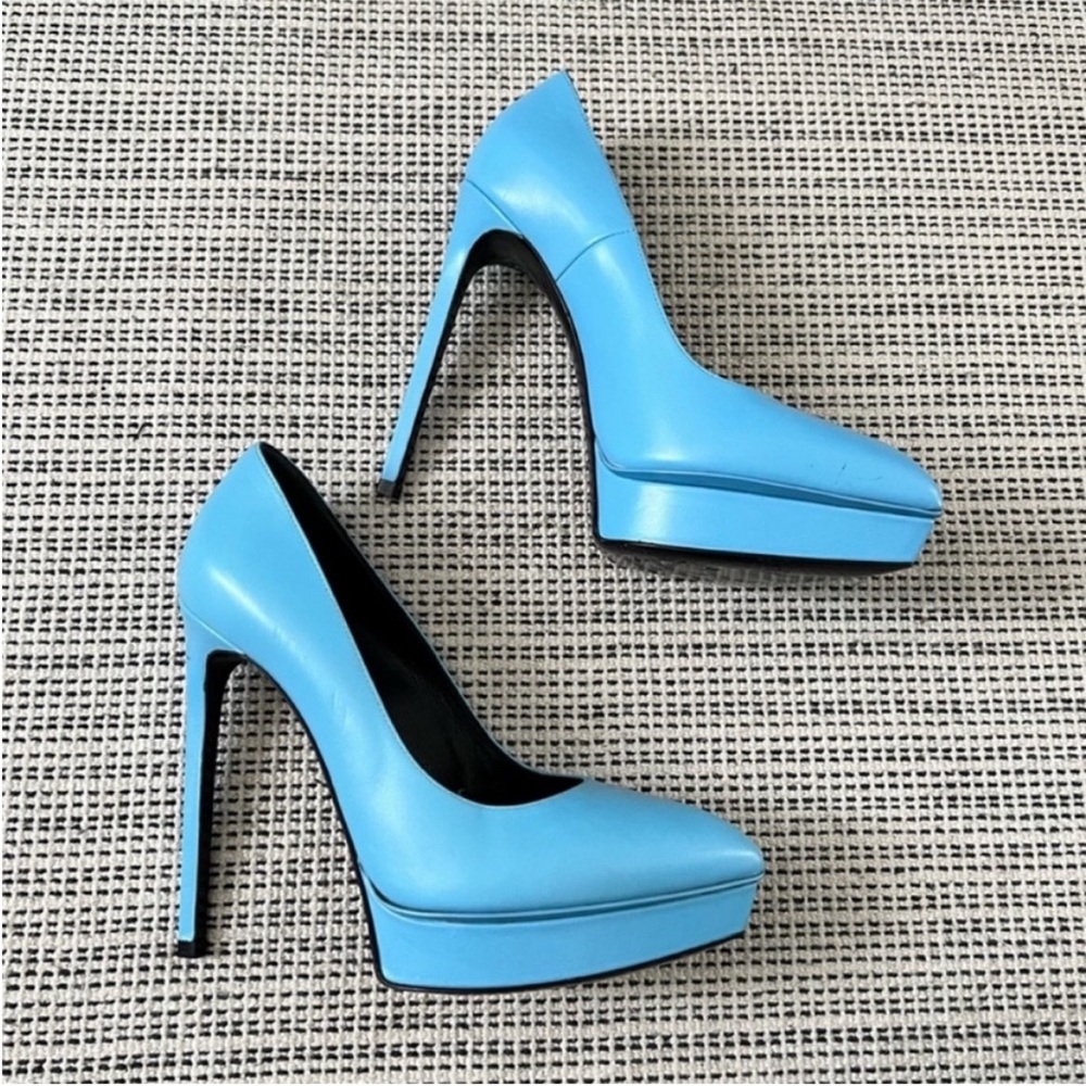 SAINT LAURENT Janis Platform Pump Glacier Baby Blue Size 36.5 - Picture 5 of 12